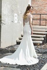 Princess Short Sleeves Mermaid Ivory Wedding Dress